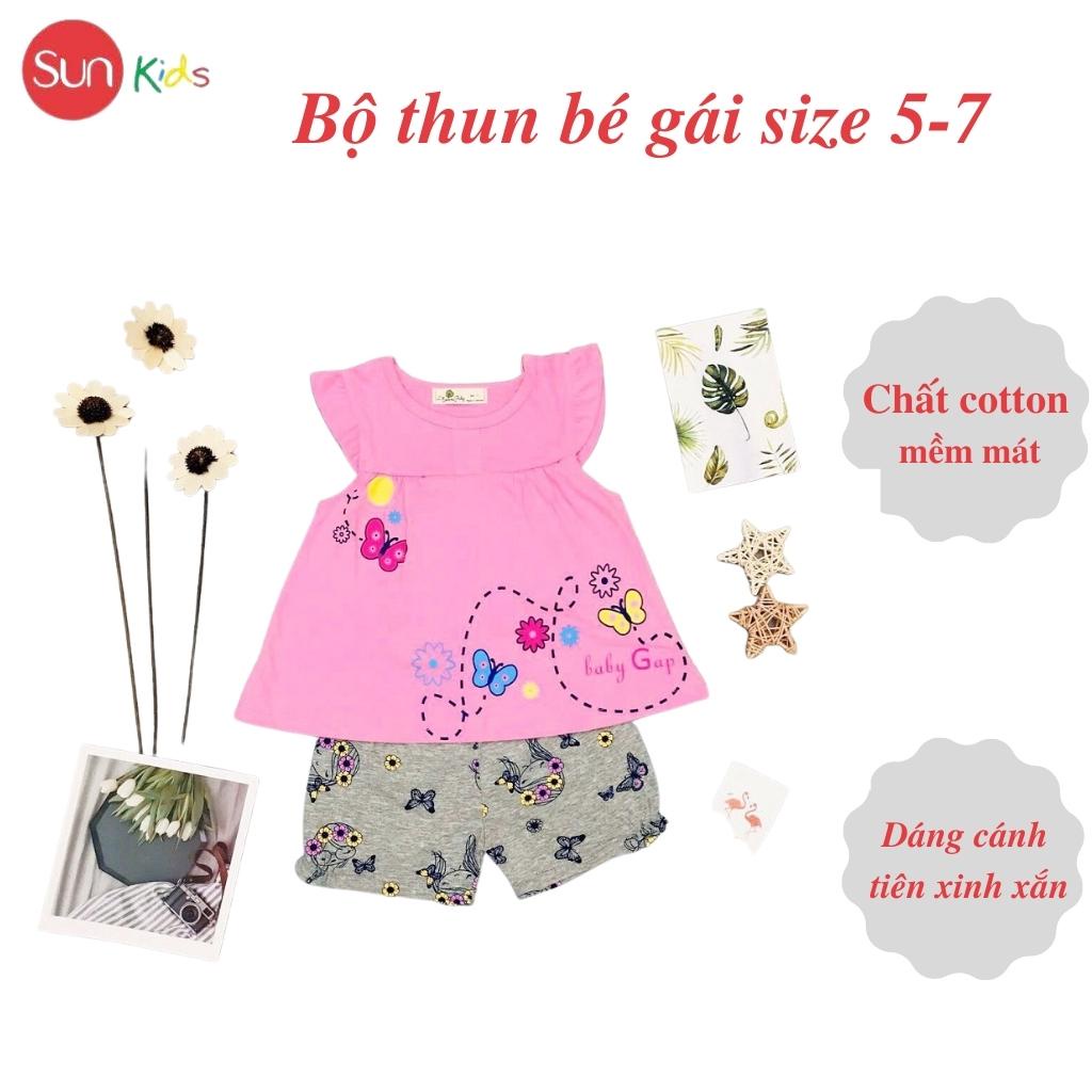 Đồ bộ thun bé gái, đồ bộ trẻ em chất cotton, có nhiều màu, size 5-7 tuổi - SUNKIDS