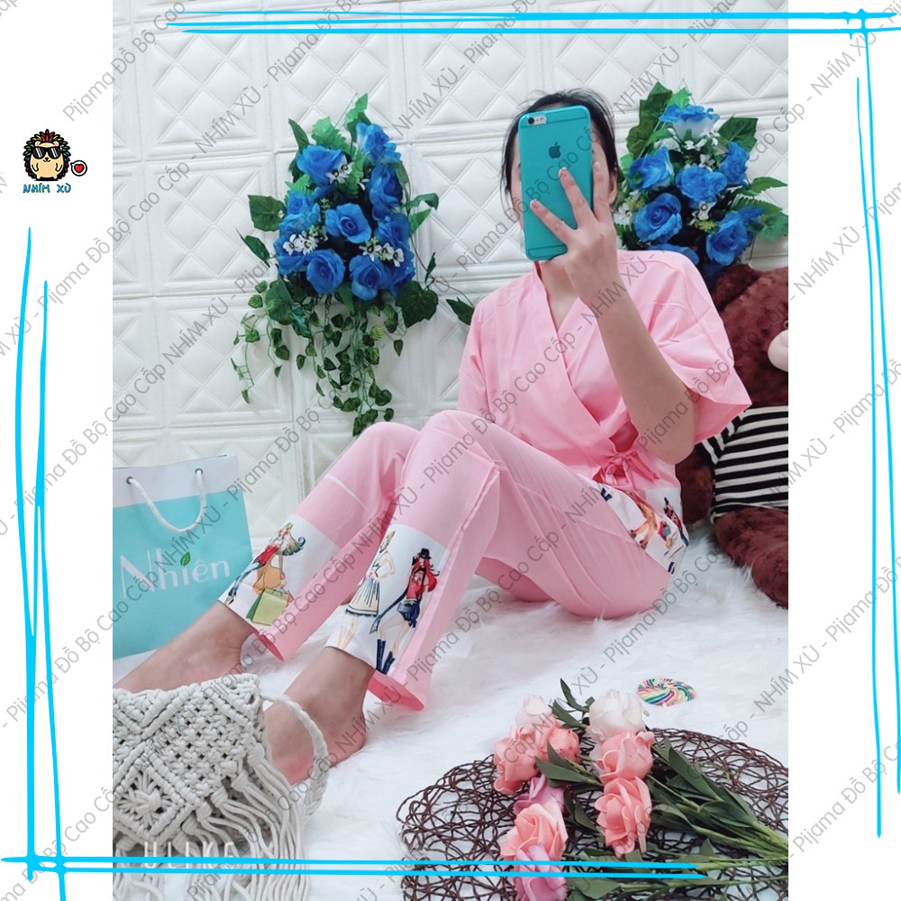 Đồ Bộ Ngủ Pijama Kimono Mặc Nhà Áo Tay Ngắn Quần Dài Vải Satin Cao Cấp Fa.shio.nista