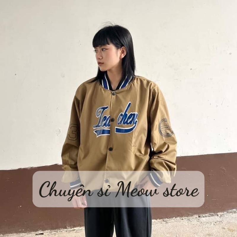 Áo khoác bomber bóng chày dù 2 lớp in chữ form rộng nam nữ