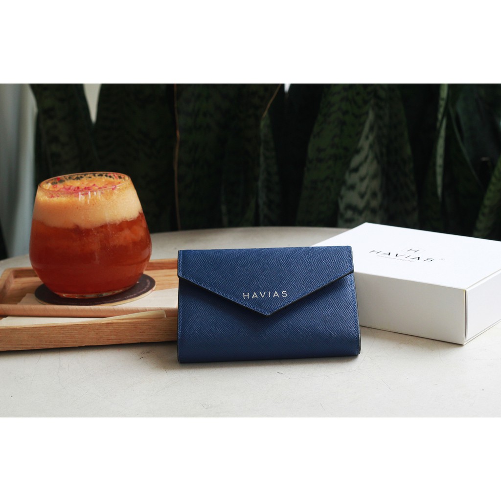 HEART2 HAVIAS ví gấp mini da bò thật Saffiano Ý 100%
