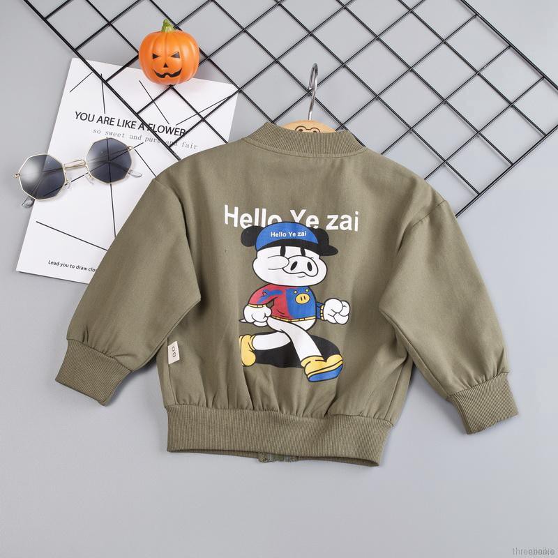 ruiaike  Baby Boy Girl Outerwear Cartoon Print Casual Zipper Sweatshirt Kids Pilot Baseball Jacket