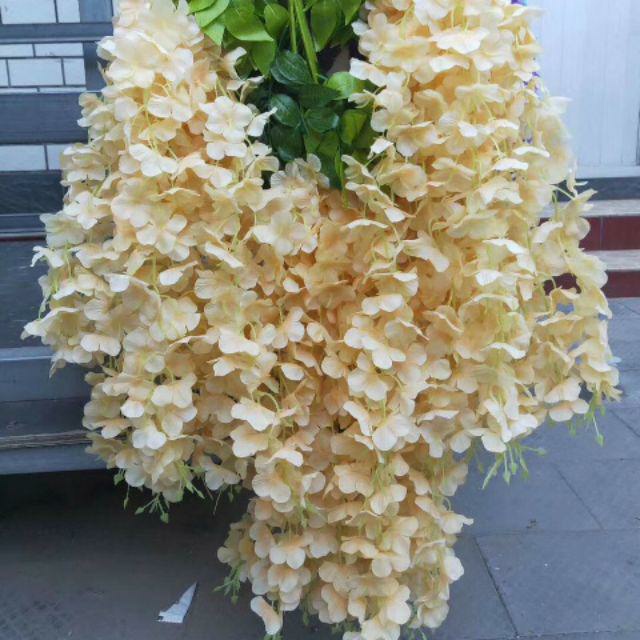 Cành lá si xanh (100 cành) và 10 cành hoa tử đằng trang trí cây giả