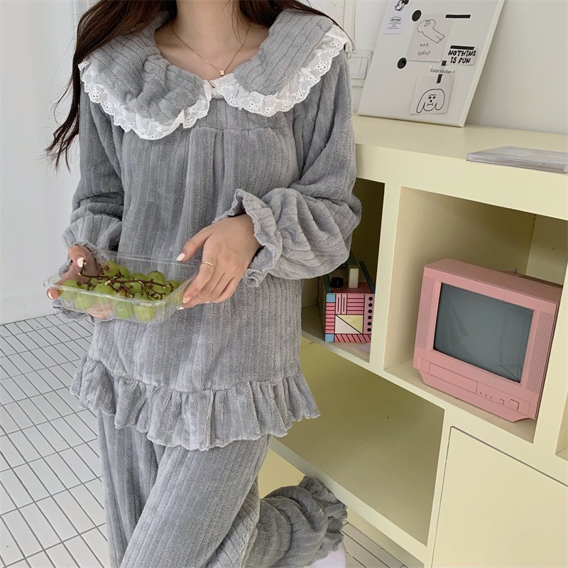 Bộ đồ ngủ lông tiểu thư dễ thương, đồ ngủ nữ mặc nhà siêu ấm