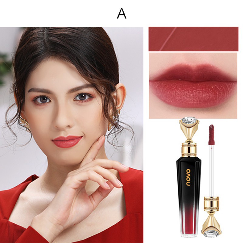 [Hàng mới về] Son Kem Lì NOVO Chống Thấm Nước Lâu Trôi Mịn Như Nhung Vỏ Hình Kim Cương Đen Lấp Lánh