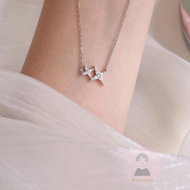 Dre-Vòng cổ Hợp Kim Mặt Hình Học Ngôi Sao Bốn Cánh Thanh Lịch Cho Nữ