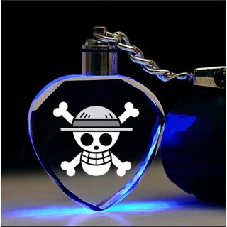 [Quà Tặng - Không bán] Móc khóa pha lê thủy tinh logo One Piece anime có đèn led 7 màu (Ngẫu Nhiên)