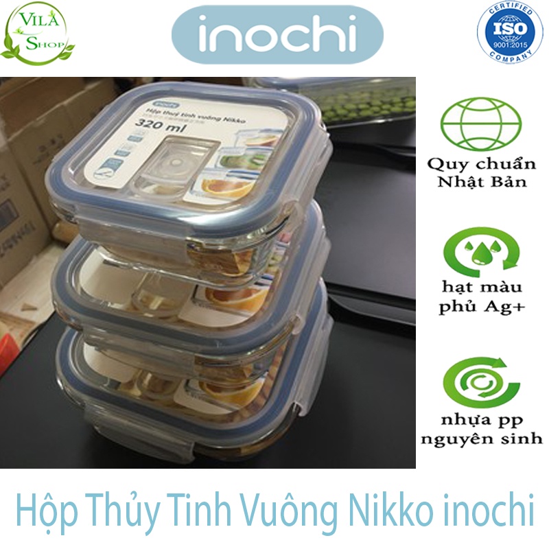 Hộp Thủy Tinh Chịu Nhiệt Hình Vuông 520ml, Hộp Thủy Tinh Cao Cấp Inochi Sử Dụng An Toàn Trong Lò Vi Sóng