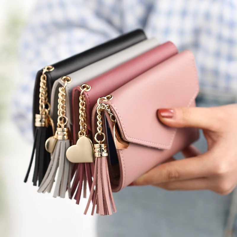 Ví Ngắn Tua Rua Phối Trái Tim Xinh Xắn VI123