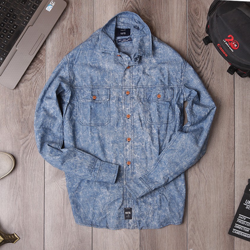 Sơ mi denim zara 1975 vải giặt ảnh thất