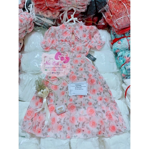 đầm hoa hồng chất voan tơ hai lớp siêu xinh | BigBuy360 - bigbuy360.vn