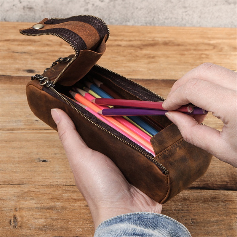 Túi Đựng Bút Bằng Da Phong Cách Retro Cho Học Sinh