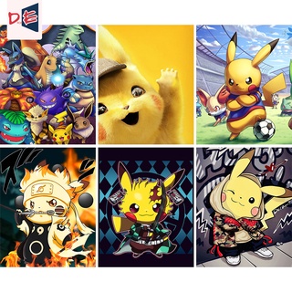 Tranh vải canvas 40x50cm/20x30cm diy hình pikachu hoạt hình trang trí nhà cửa