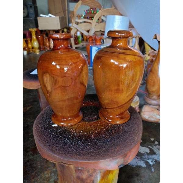 Đôi bình phú quý gỗ tràm cao 17cm