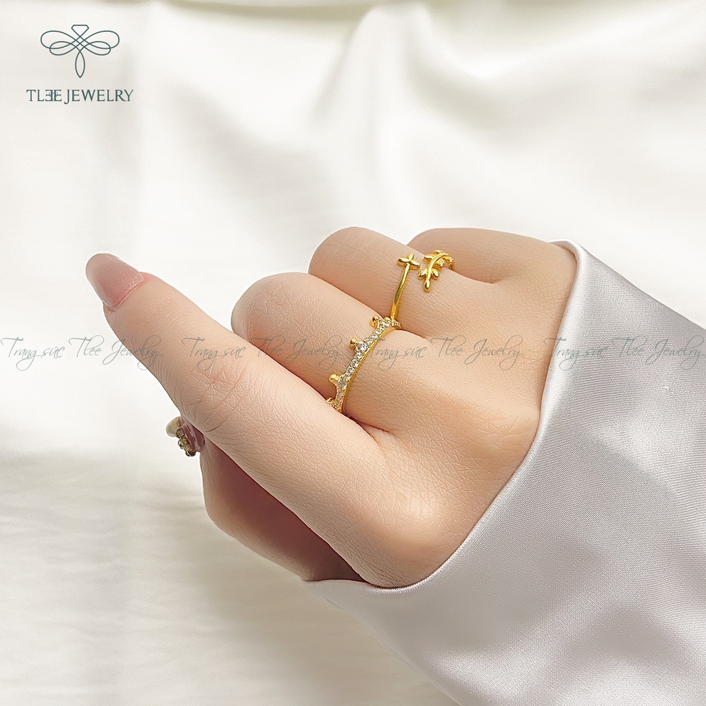 Nhẫn bạc nữ TLEE lá trơn basic mạ vàng 14k dịu dàng NCJ A0130