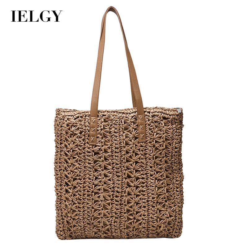 Túi tote đeo vai IELGY bằng rơm sức chứa lớn dễ phối đồ cho nữ
