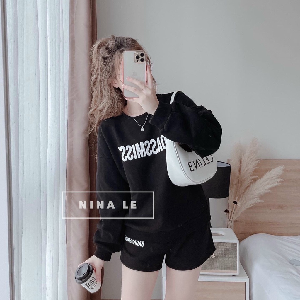 Set Bộ Đi Chơi Nữ Áo Tay Dài Quần Đùi Chất Nỉ Bông Cao Cấp Thời Trang Đỉnh Cao