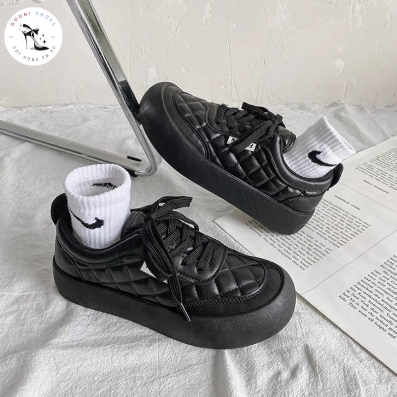 Giày Ulzzang nữ cổ thấp phong cách thể thao năng động Hàn Quốc chất liệu da trần trám
