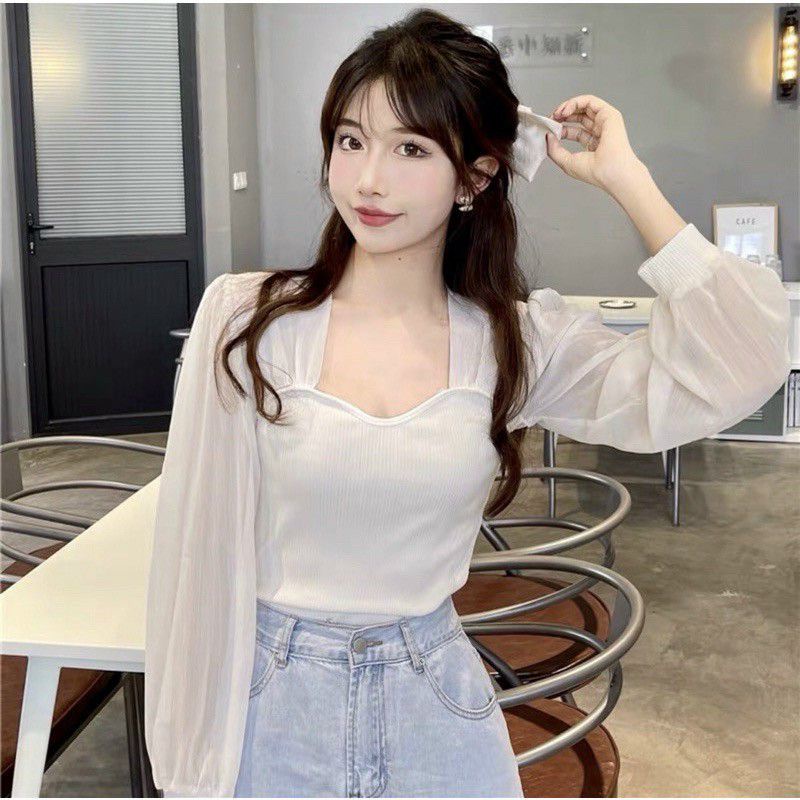 Áo kiểu tay dài phối 2 màu siêu xinh (a15)