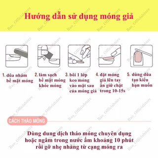 Móng tay giả form dài màu hồng họa tiết xinh xắn
