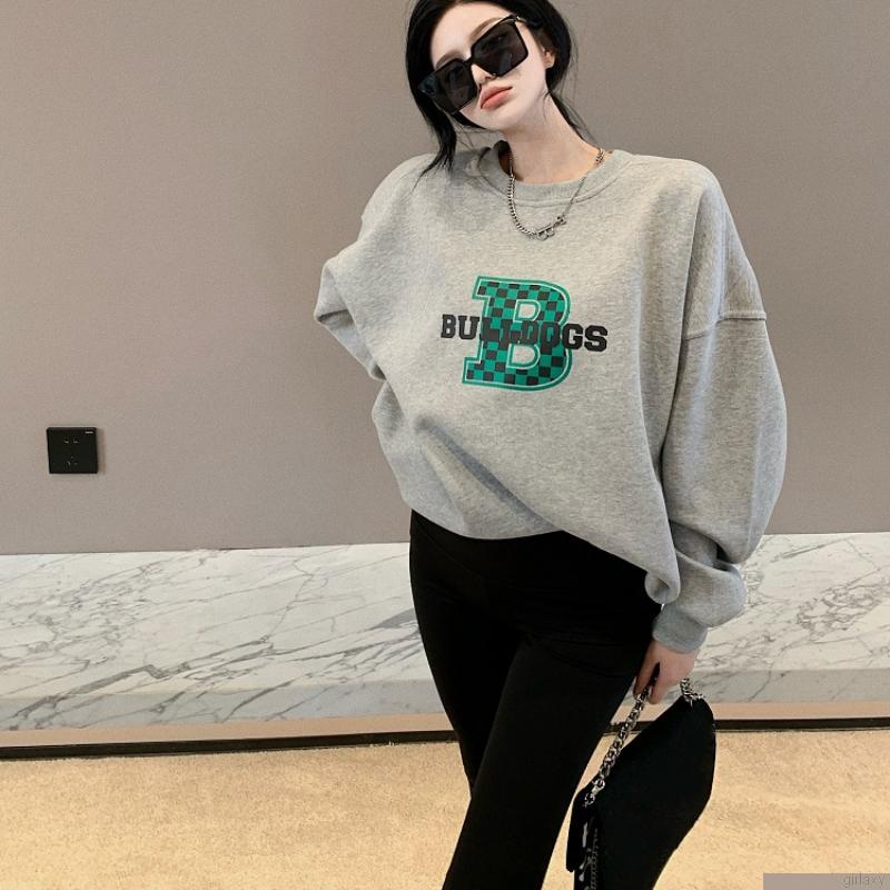 Áo nỉ nữ dài tay cổ tròn thời trang Hàn