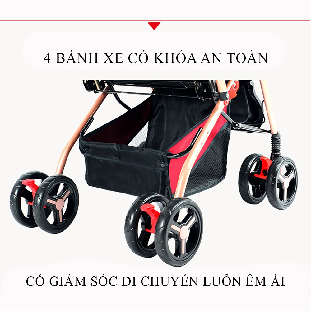 Xe nôi đẩy em bé 2 chiều cao cấp có giảm sóc - xe đẩy cho bé