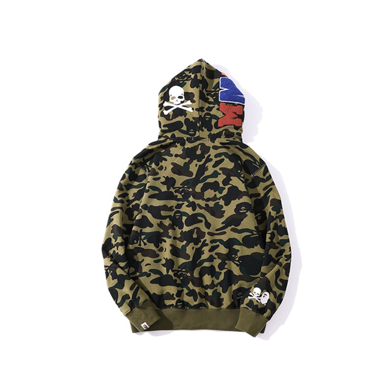 Bape Áo Khoác Hoodie Họa Tiết Đầu Cá Mập Phối Màu Tương Phản Thời Trang Cho Nam Và Nữ