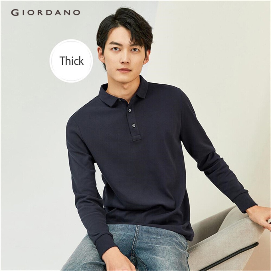 [ Mã 12FASHIONSALE1 giảm 10K đơn 50K ] Áo GIORDANO 01011781 cổ polo dài tay vải nhám dày cho nam