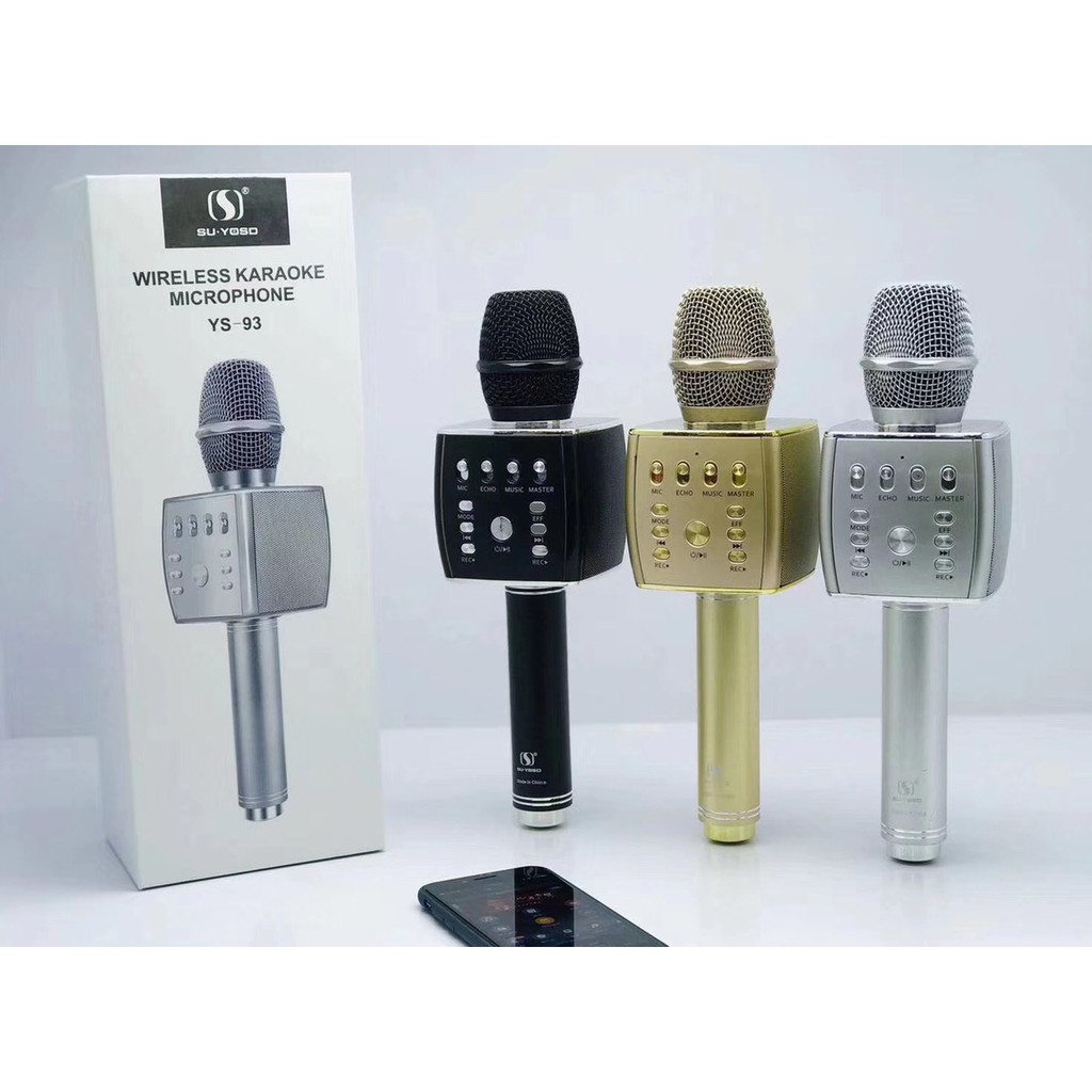 Micro Karaoke Bluetooth cao cấp Su-YoSD YS-93 chính hãng bass trầm ấm - Micro không dây hát karaoke kèm loa bluetooth