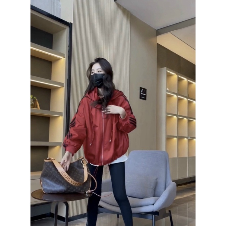 (Free Ship) Áo Khoác Nữ PHối Sọc Tay Cổ Cao Có Nón Có Dây Rút Eo Thời TRang ulang 2022 Shop VLTN