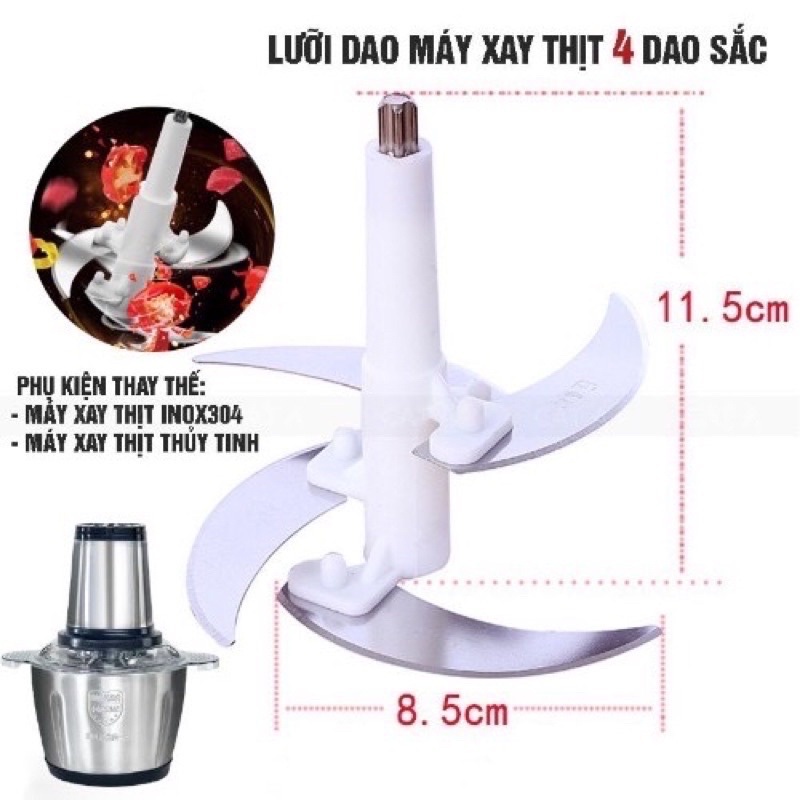 [Lưỡi máy xay thịt] Dao xay thịt 4 lưỡi inox dự phòng, thay thế cho máy xay 2l-3l