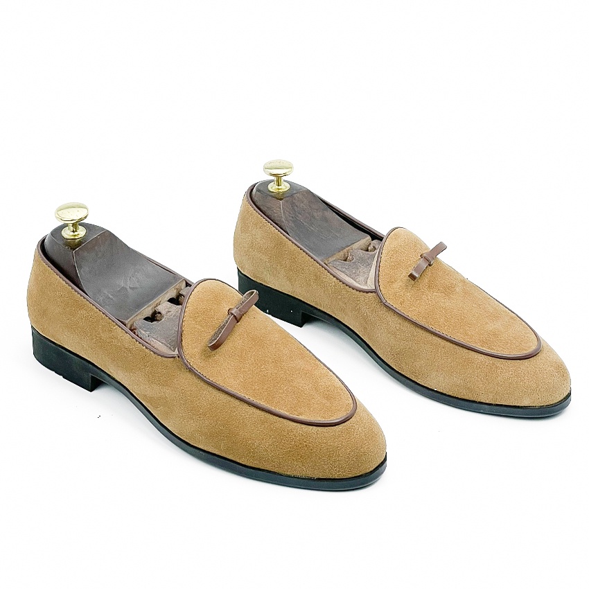 Giày lười nam da lộn ERMAND da bò thật bảo hành 1 năm kiểu dáng Belgien Loafer sành điệu - Mã T140