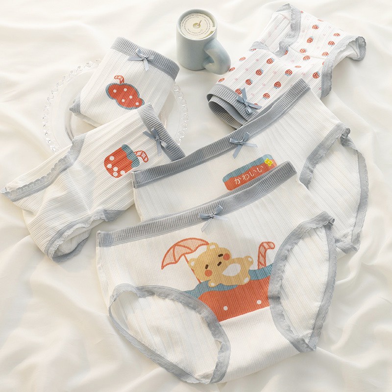 Quần Lót Nữ Cotton Viền Xám Họa Tiết Siêu Xinh 138