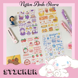 Set 4 tấm Sticker 🫧 Cute Rainbow Bunny and Bear