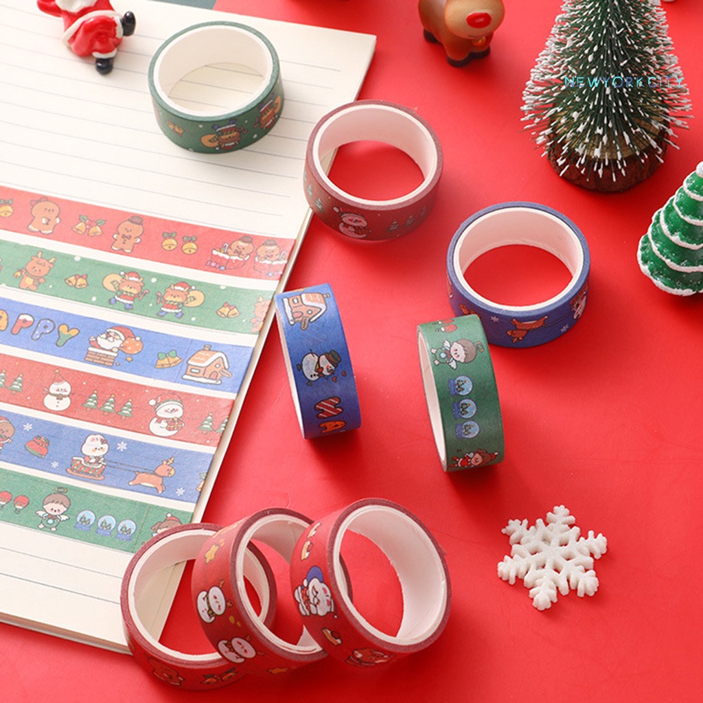 3 Cuộn Băng Dính Washi Họa Tiết Hoạt Hình Màu Sáng Dễ Thương Trang Trí Giáng Sinh
