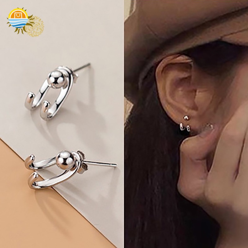 Đôi Khuyên tai hình chữ C đính đá thiết kế cá tính cho nữ YKDJP2