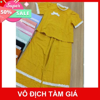 🤩🤩🤩 Set Đồ Bộ Mặc Nhà Phối Ren - Vải Lụa Tuyết Cao Cấp - Vải Dày Dặn - 8 Màu - Form Quần Ống Rộng Sang Chảnh Màu vàng