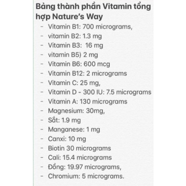 Vitamin tổng hợp và tảo biển [Úc] Tảo xoắn Nature's Way Multivitamin 200 viên [Chính hãng]