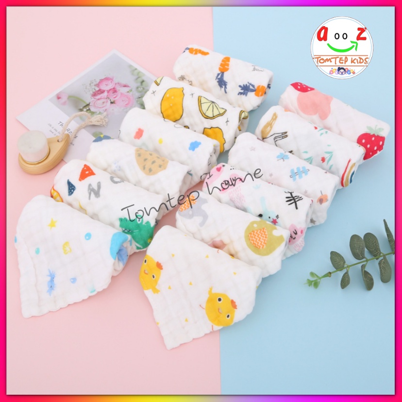 Khăn xô nhăn 6 lớp 100% cotton siêu mềm, khăn rửa mặt cho bé hàng xuất khẩu