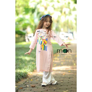 Áo dài truyền thống cho bé gái họa tiết vẽ thủ công VNS 313 Moon Xinh - Chất lụa nhẹ thoáng mát, thấm mồ hôi, Full size