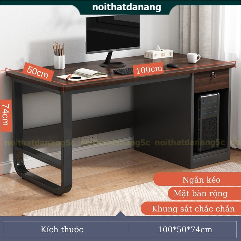 Bàn làm việc để máy tính cây kèm ngăn kéo có khóa, bàn học mặt bàn kích thước lớn bền bỉ mẫu hiện đại