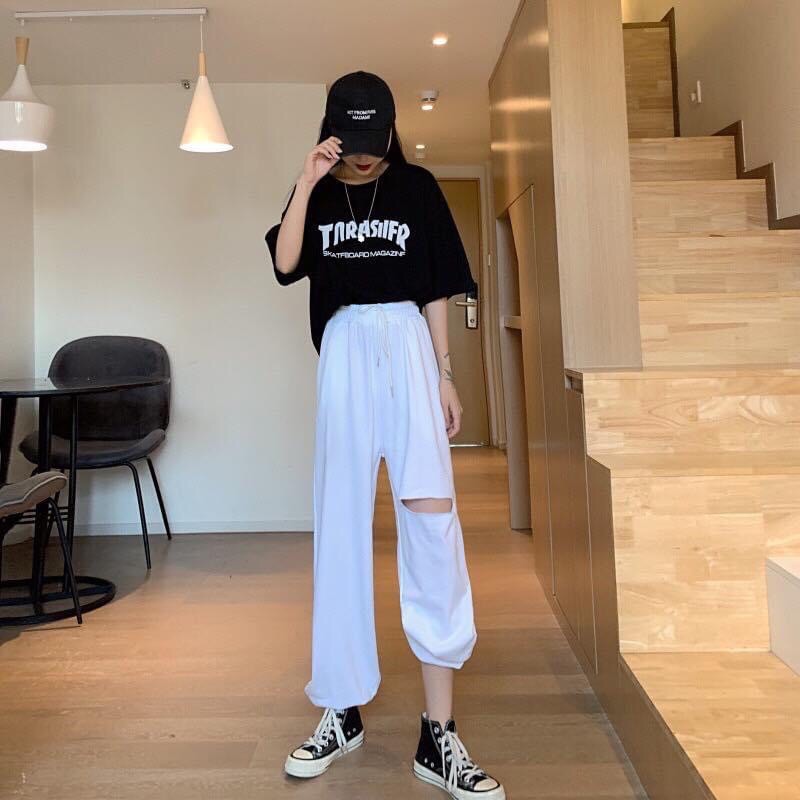 Jogger pant basic rách gối unisex
