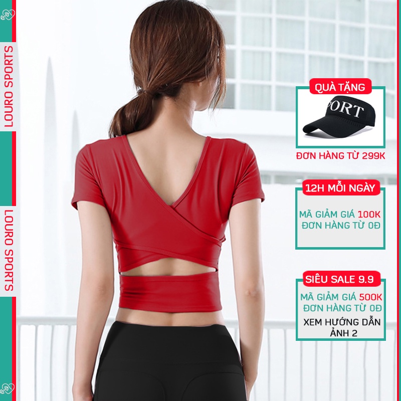 Áo tập yoga, gym nữ Louro kiểu áo croptop body cổ tim đan chéo có mút ngực, dùng tập thể thao, zumba, yoga, gym - LA90M
