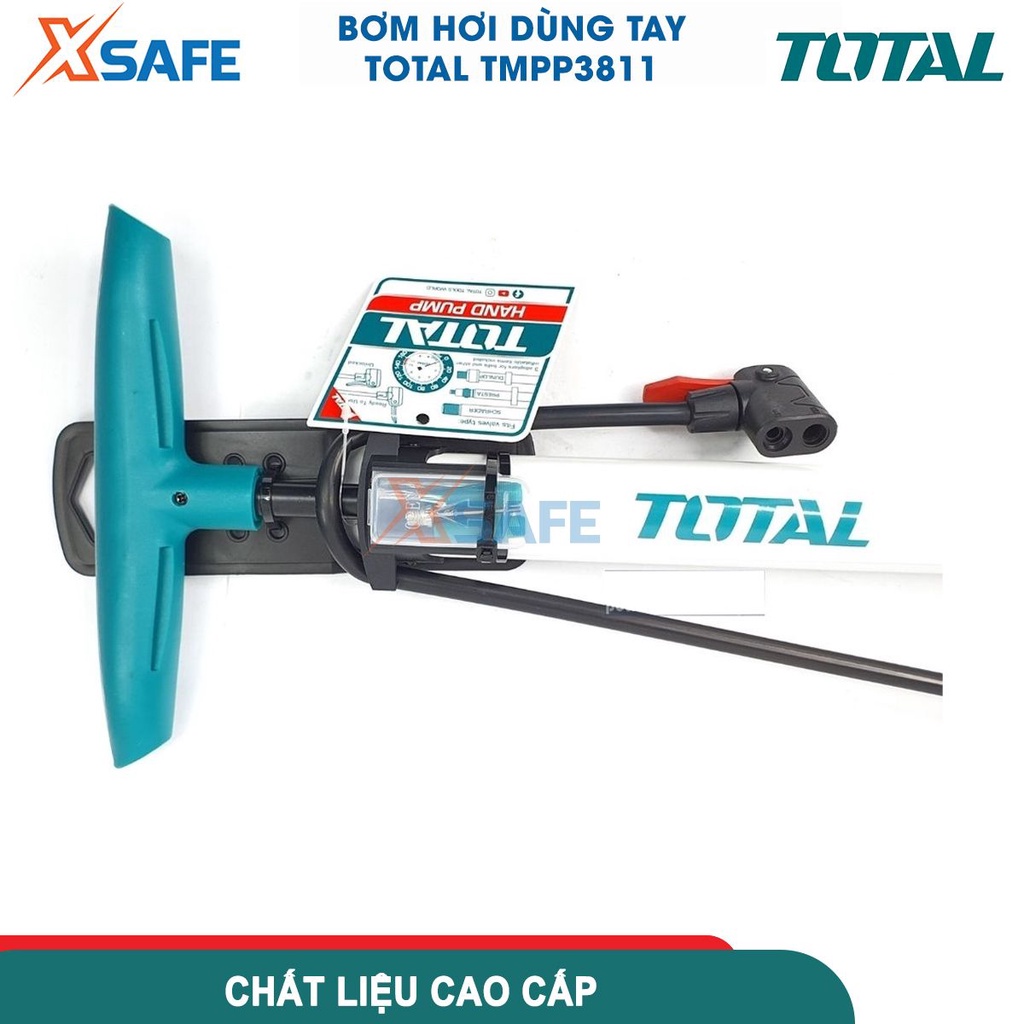 Bơm hơi dùng tay TOTAL TMPP3811, kích thước: φ38x500mm, ống bền áp suất cao, đầu phù hợp với Schrader, Presta ,Dunlop