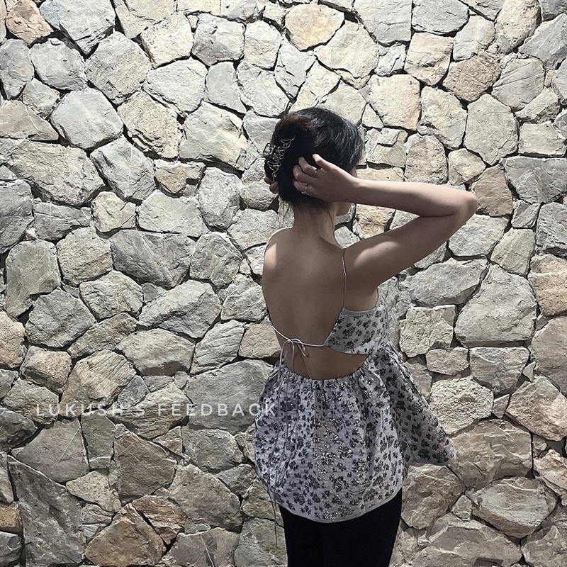 Áo babydoll hai dây khoét lưng sexy vải gấm nhũ xinh xắn