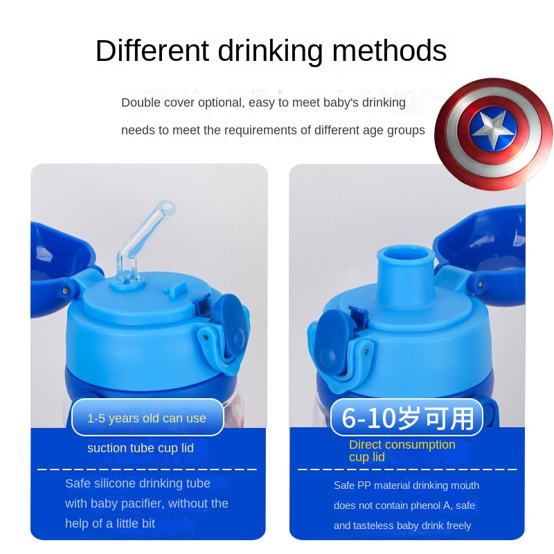 ♛Bình Đựng Nước Chống Sốc Chống Rò Rỉ Có Ống Hút Dung Tích Lớn Họa Tiết Disney Mùa Hè Cho Học Sinh Tiểu Học
