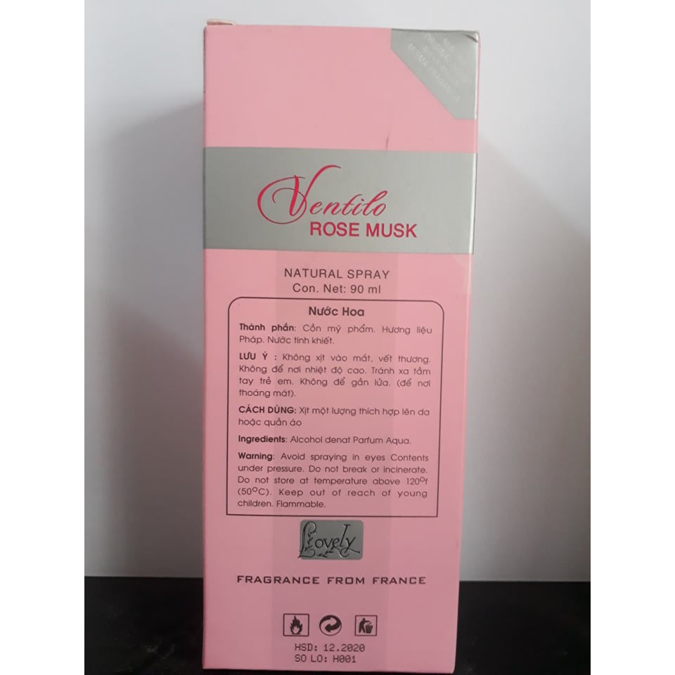 Nước hoa Ventilo Rose Musk VIỆT NAM 90ML Hồng