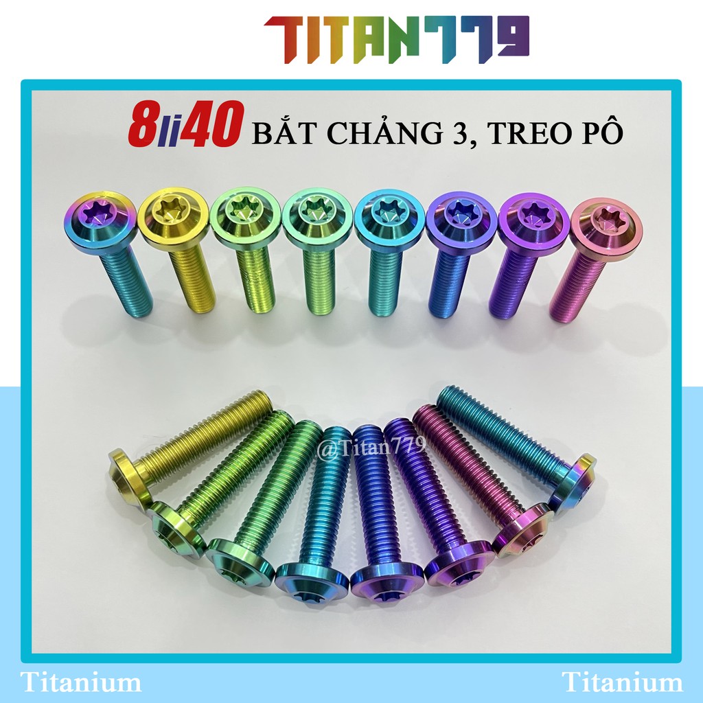 (35) Ốc Titan Gr5 8li40 8li4 dù dày bắt chảng 3 Satria Sonic, treo pô xe, bắt pass tăng sên, bắt ti phuộc Satria Sonic