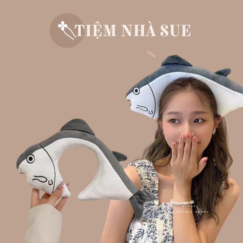 Băng đô bờm cài tóc nhồi bông hình cá mập nghộ nghĩnh dễ thương cho bạn gái SUESUE Sue011