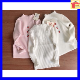 Áo len cao cổ cho bé gái 3-8 tuổi diềm cổ và vai đính hạt, Áo len tăm trẻ em phong cách Hàn Quốc đanh sợi không bai xù