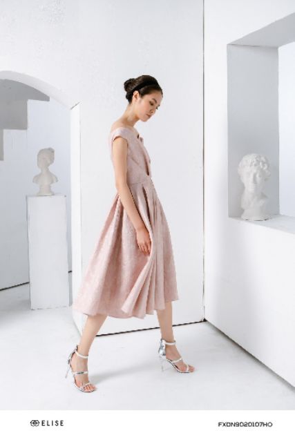 Đầm Elise hồng ánh nhũ L newtag
